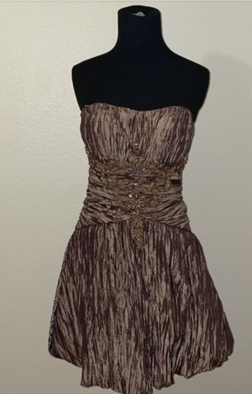 VTG Sue Wong Nocturne Beaded Cocktail Dress Bronze Strapless 80s Evening Glam